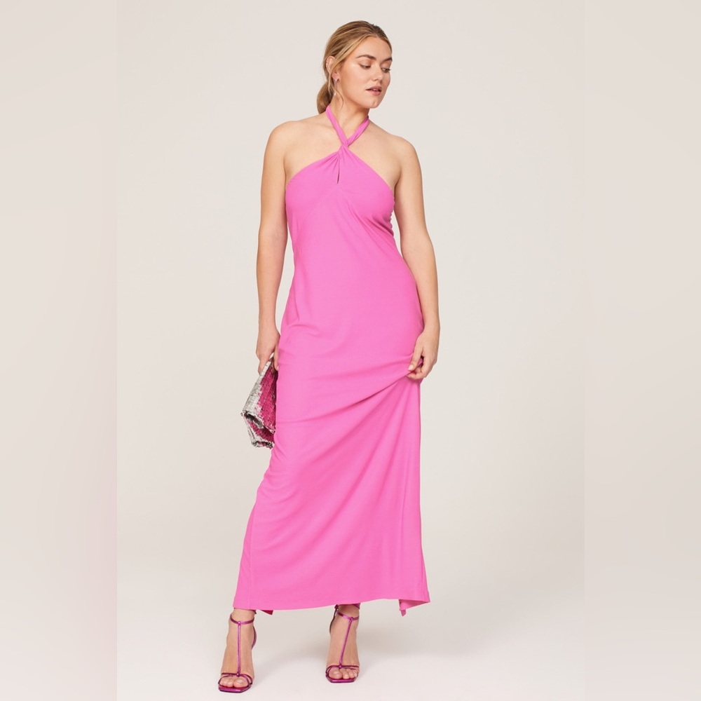One33 Pink Maxi Halter Dress Designer Preppy Baby Shower Garden Wedding Guest